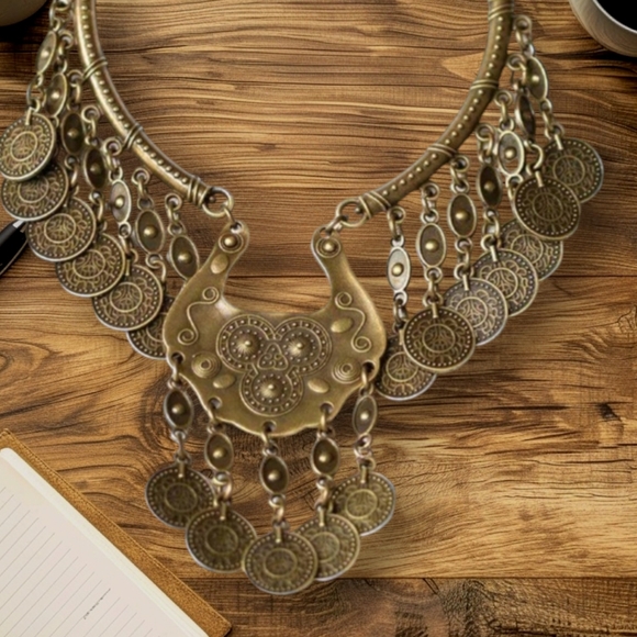 🍂 ANTIQUE BRASS COIN NECKLACE - Picture 3 of 3